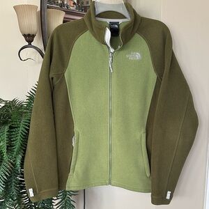 The North Face Two-Tone Drab Olive Green Full Zip Fleece Jacket Bungee Waist